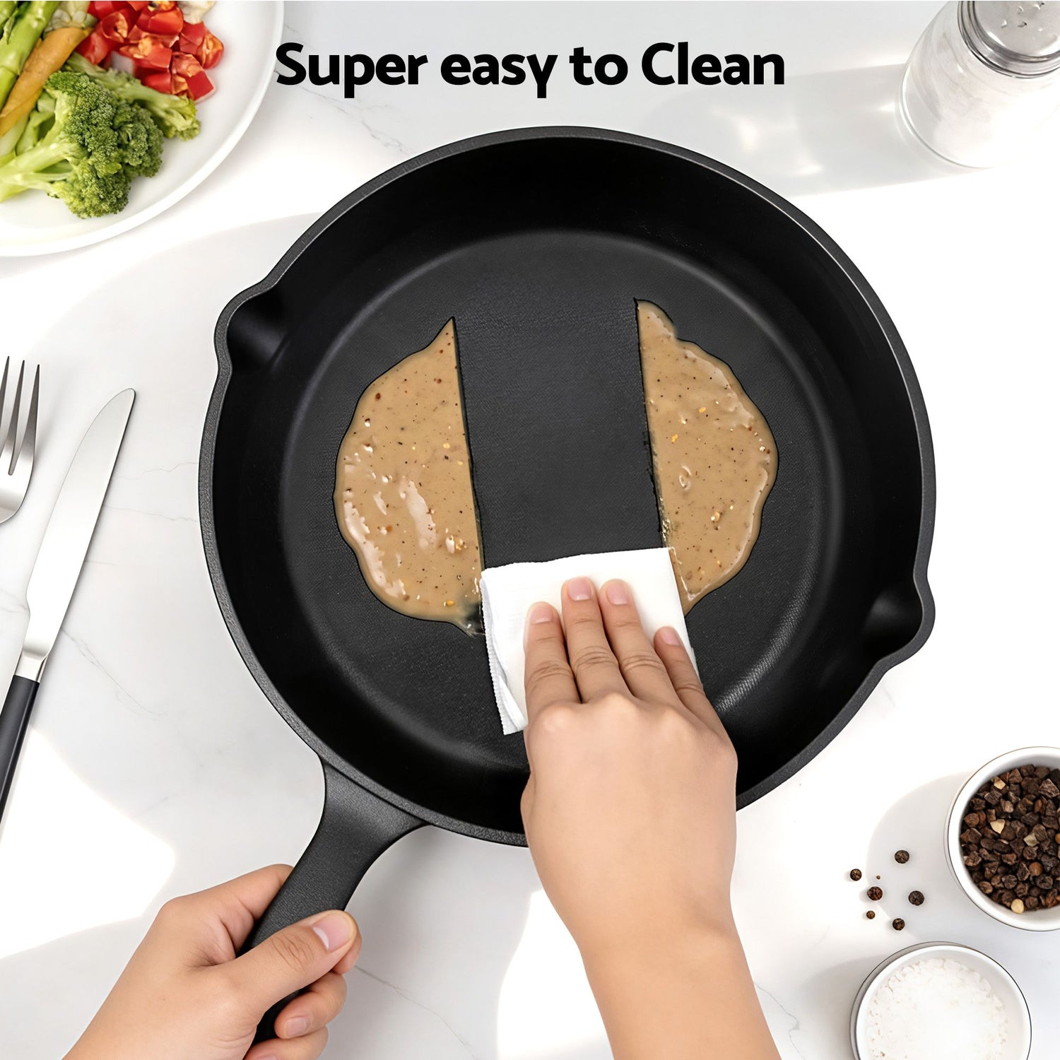5-Star Chef Cast Iron Fry Pan Skillet Set – 4 Sizes 14-24cm - Flavour Fushion Cooking Shop