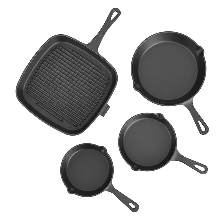 5-Star Chef Cast Iron Fry Pan Skillet Set – 4 Sizes 14-24cm - Flavour Fushion Cooking Shop